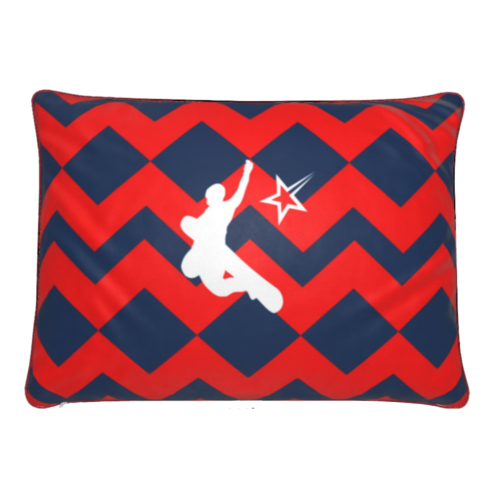 Coussin en velours pelucheux orange et bleu pour chambre à coucher du chalet