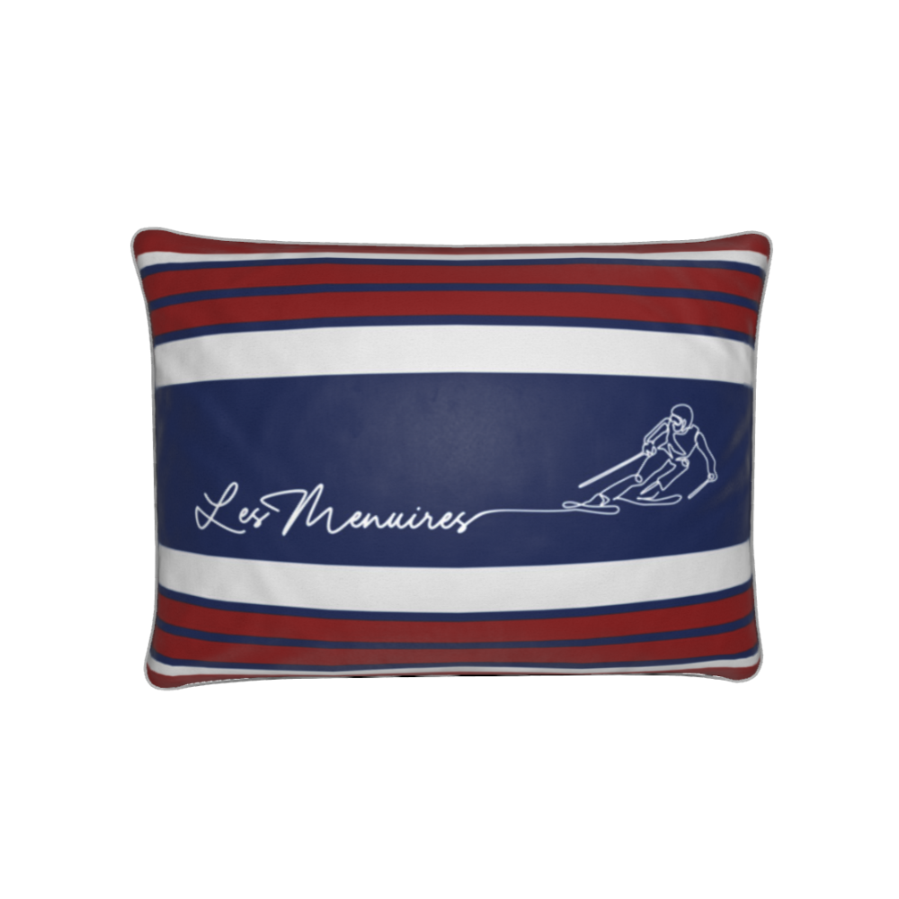 Les Menuires Skier Red, White and Blue Velvet Chalet Cushion