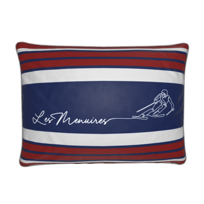 Les Menuires Skier Red, White and Blue Velvet Chalet Cushion