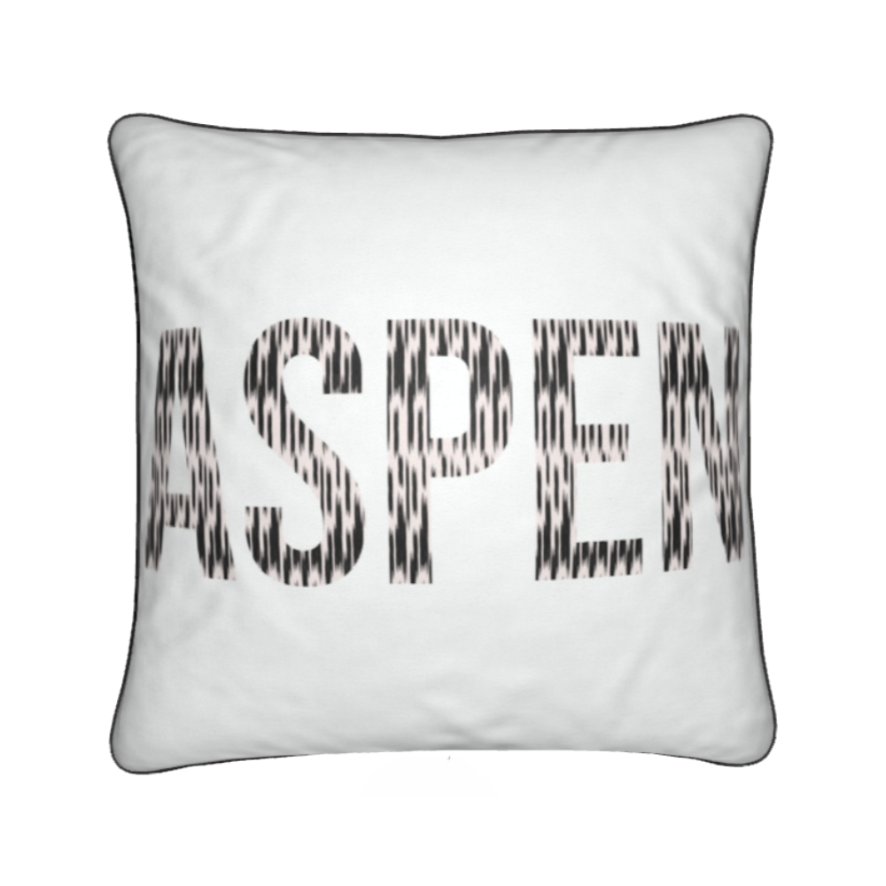 ASPEN Ski Themed, White Soft Velvet SKI Chalet / SKI Lodge Cushion