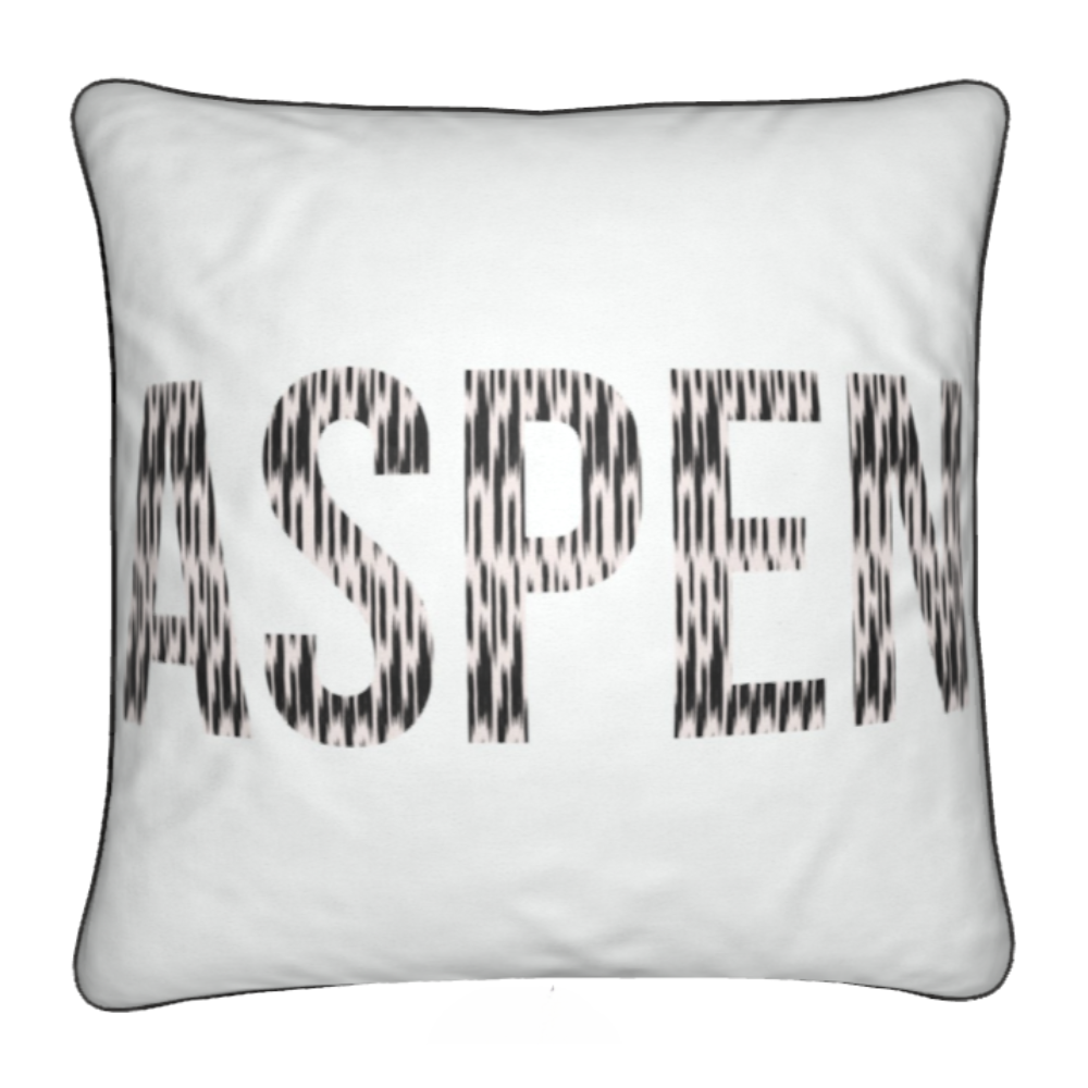 ASPEN Ski Themed, White Soft Velvet SKI Chalet / SKI Lodge Cushion