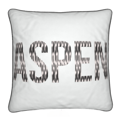 ASPEN Ski Themed, White Soft Velvet SKI Chalet / SKI Lodge Cushion
