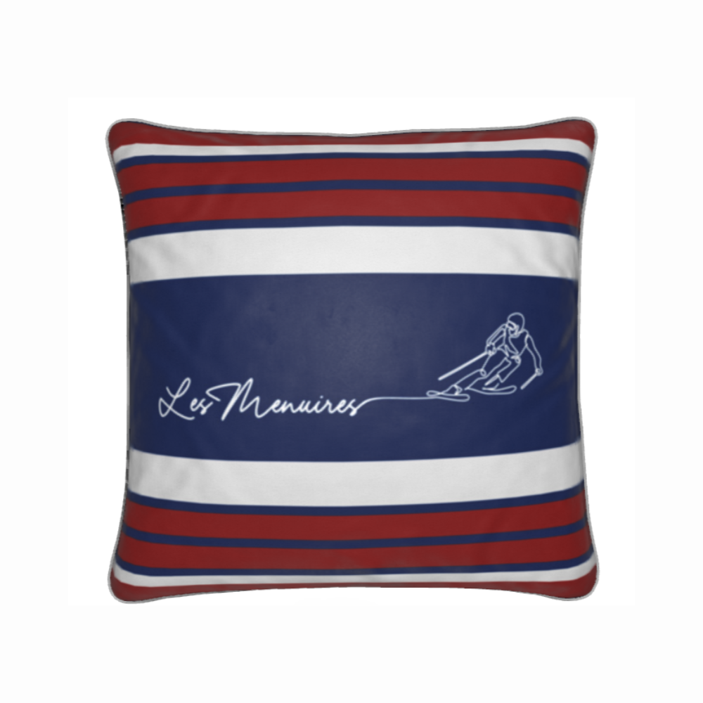 Les Menuires Skier Red, White and Blue Velvet Chalet Cushion