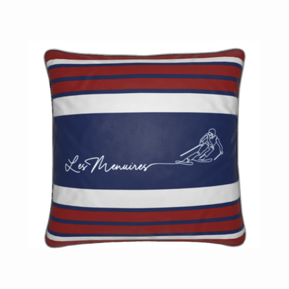 Les Menuires Skier Red, White and Blue Velvet Chalet Cushion