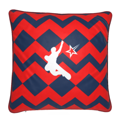 Coussin en velours pelucheux orange et bleu pour chambre à coucher du chalet