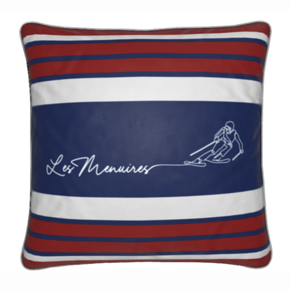 Les Menuires Skier Red, White and Blue Velvet Chalet Cushion