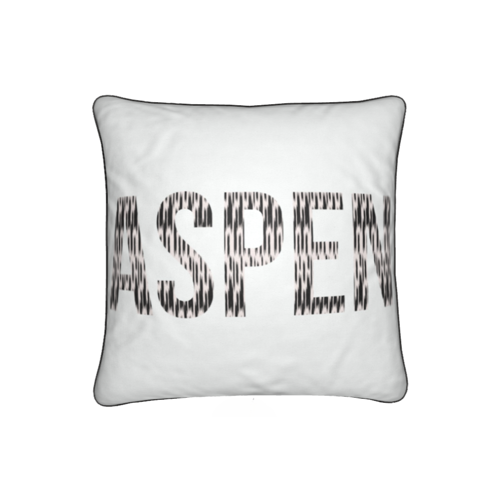 ASPEN Ski Themed, White Soft Velvet SKI Chalet / SKI Lodge Cushion