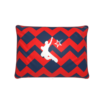 Coussin en velours pelucheux orange et bleu pour chambre à coucher du chalet