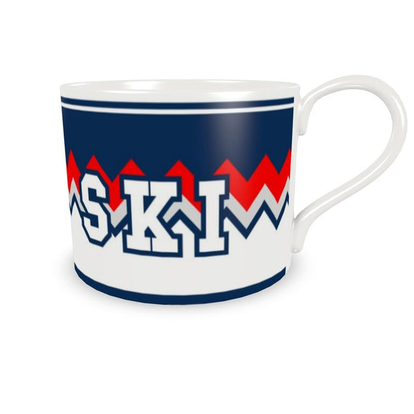 Méribel SKI Themed Cup and saucer in Red, White and Blue