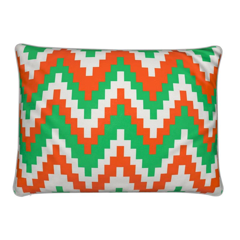 Ski Themed Soft Velvet Orange and Green Cushion