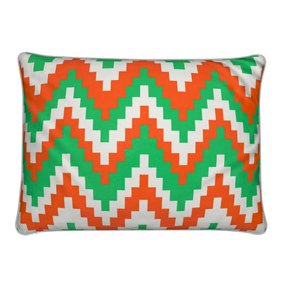 Ski Themed Soft Velvet Orange and Green Cushion