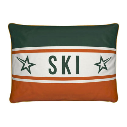 Ski Themed Soft Velvet Orange and Green Cushion