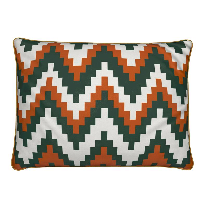 Ski Themed Soft Velvet Orange and Green Cushion