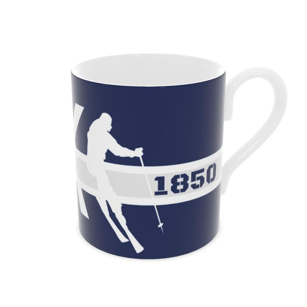 "Courchevel 1850" Bone China Navy Blue Ski Themed Ceramic Mug