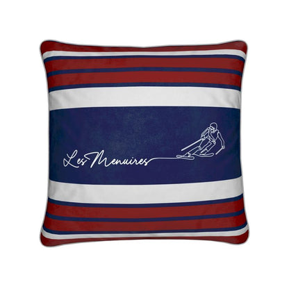 Les Menuires Skier Red, White and Blue Velvet Chalet Cushion