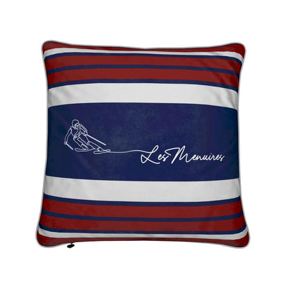Les Menuires Skier Red, White and Blue Velvet Chalet Cushion