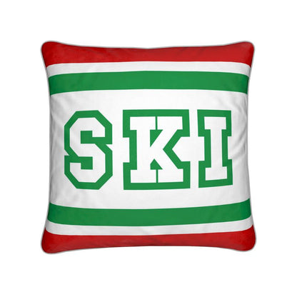 Coussin Chalet rouge, blanc et vert sur le thème du ski italien 