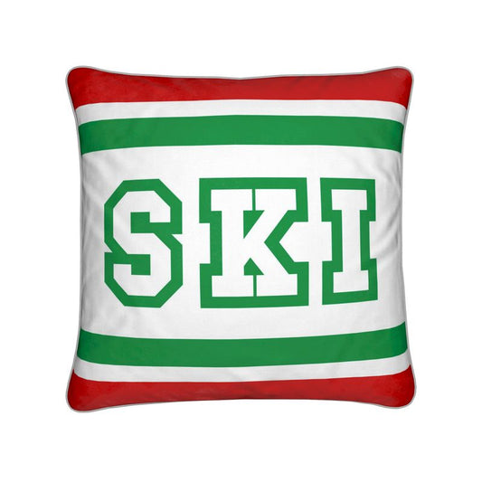 Italian Ski Themed Red White & Green Chalet Cushion
