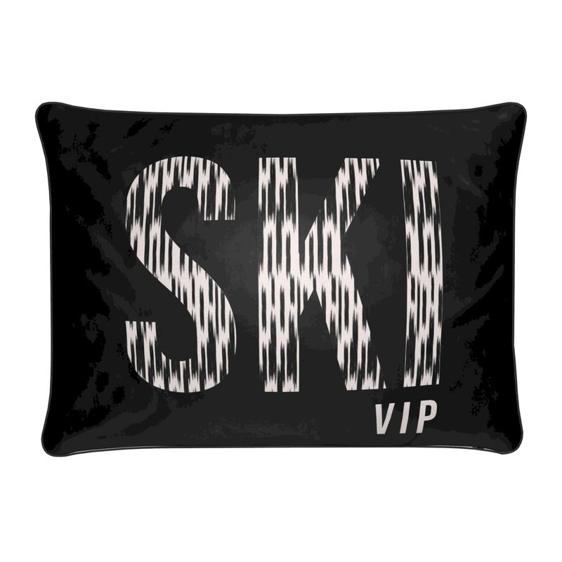 SKI VIP Black Velvet Luxury Designer Chalet Cushion