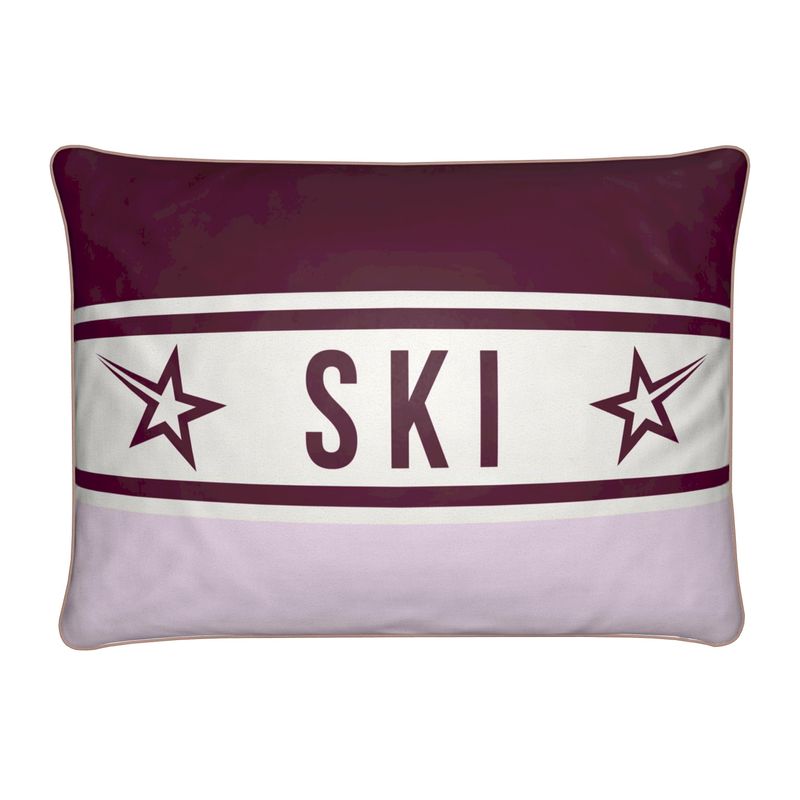 Ski Themed Velvet Pink and Burgundy Chalet Cushion
