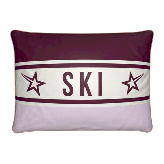 Ski Themed Velvet Pink and Burgundy Chalet Cushion
