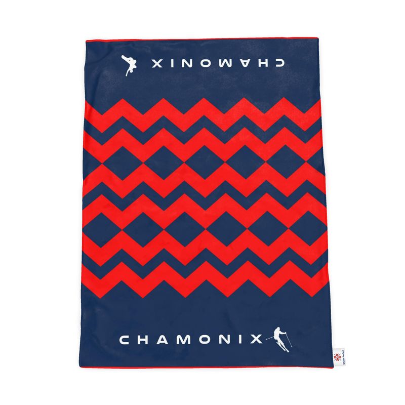 Chamonix Snowboarder and Skier Themed Bunk Room Red and Blue Throw Blanket for Chalet