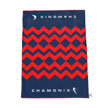 Chamonix Snowboarder and Skier Themed Bunk Room Red and Blue Throw Blanket for Chalet