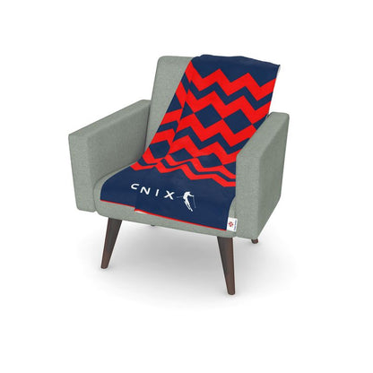 Chamonix Snowboarder and Skier Themed Bunk Room Red and Blue Throw Blanket for Chalet