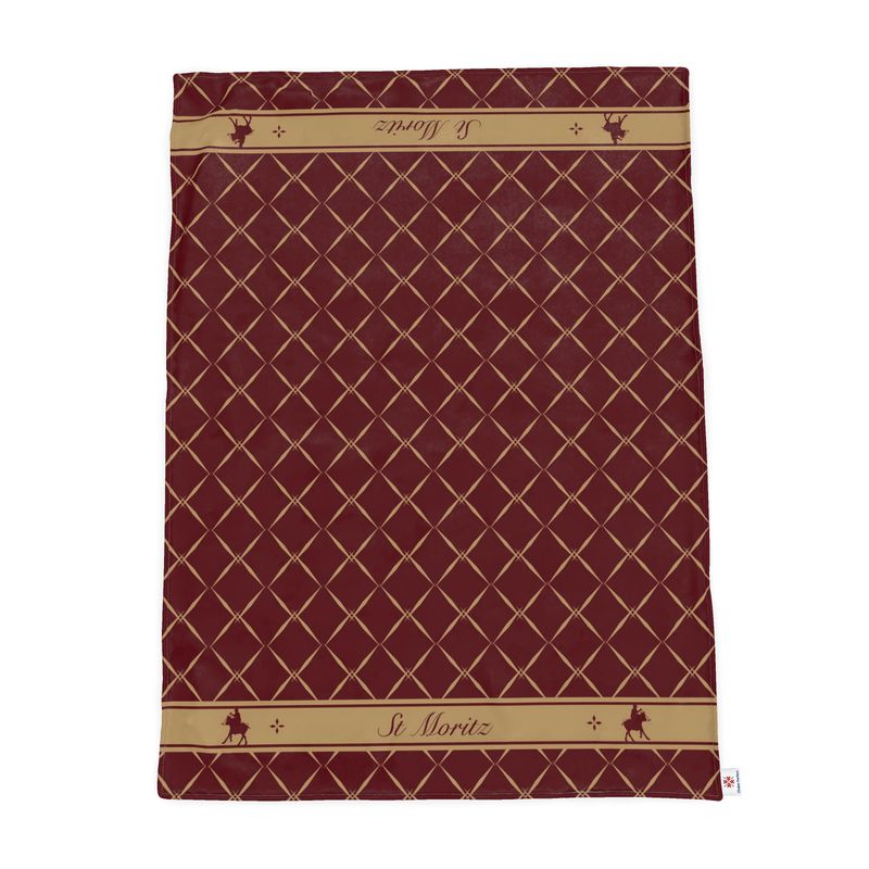 St Moritz Snow Polo Themed Burgandy and gold Throw Blanket