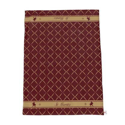 St Moritz Snow Polo Themed Burgandy and gold Throw Blanket