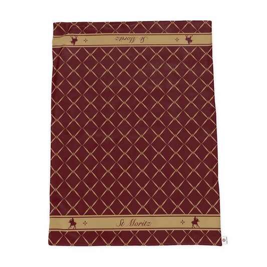 St Moritz Snow Polo Themed Burgandy and gold Throw Blanket