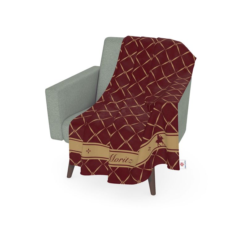 St Moritz Snow Polo Themed Burgandy and gold Throw Blanket