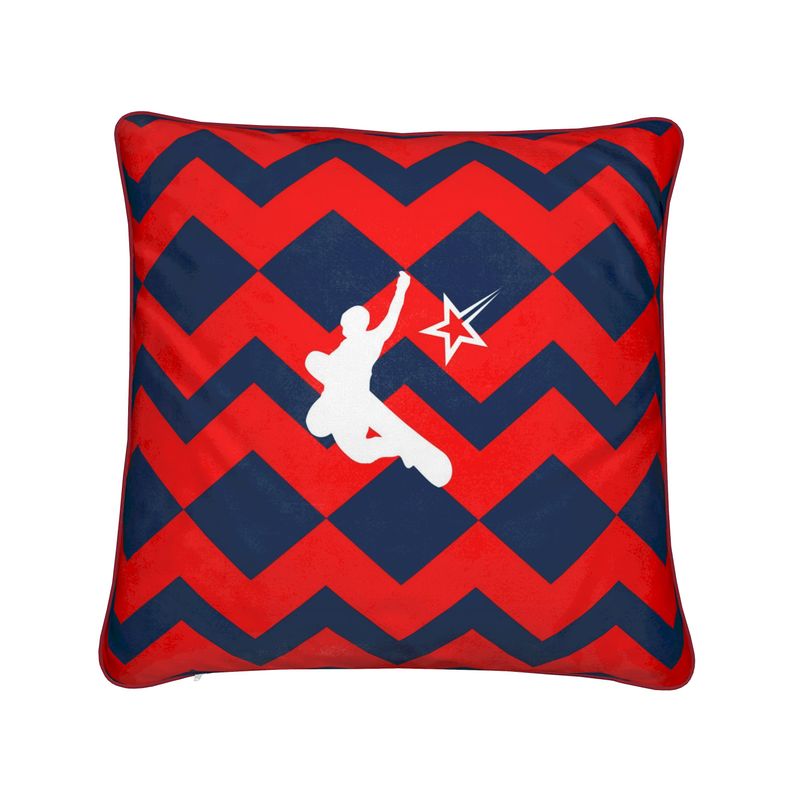 Coussin en velours pelucheux orange et bleu pour chambre à coucher du chalet