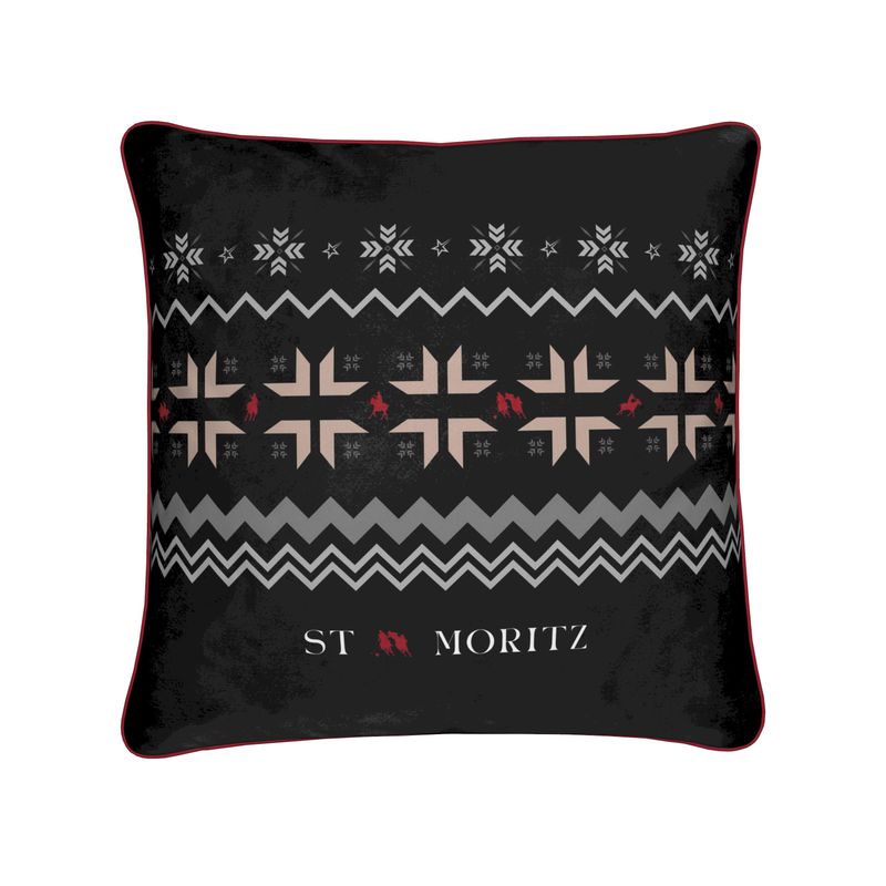 St Moritz Snow Polo Black Velvet Cushion