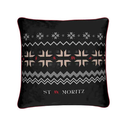 St Moritz Snow Polo Black Velvet Cushion