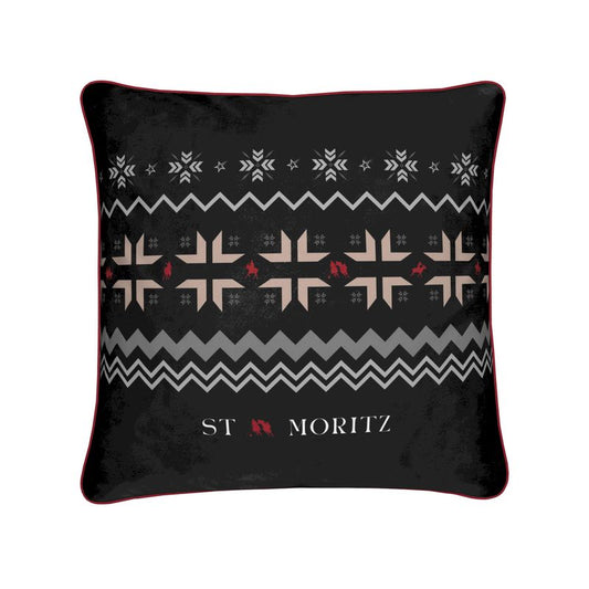 St Moritz Snow Polo Black Velvet Cushion
