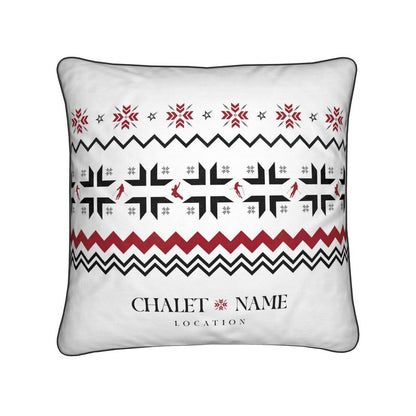 Custom Ski Themed Velvet Chalet Cushion with Snowflake and Skiers