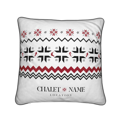 Custom Ski Themed Velvet Chalet Cushion with Snowflake and Skiers