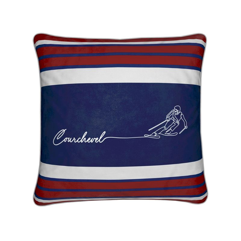 Courchevel Skier Sign Themed Soft Velvet Chalet Cushion