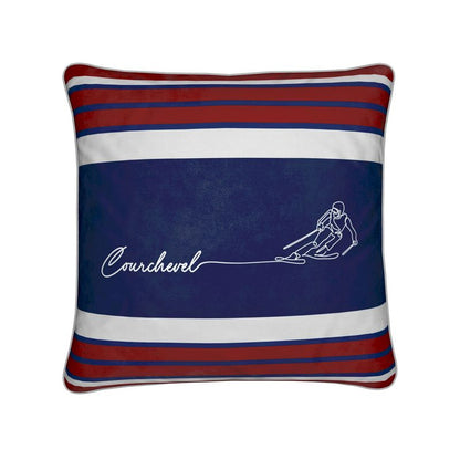 Courchevel Skier Sign Themed Soft Velvet Chalet Cushion