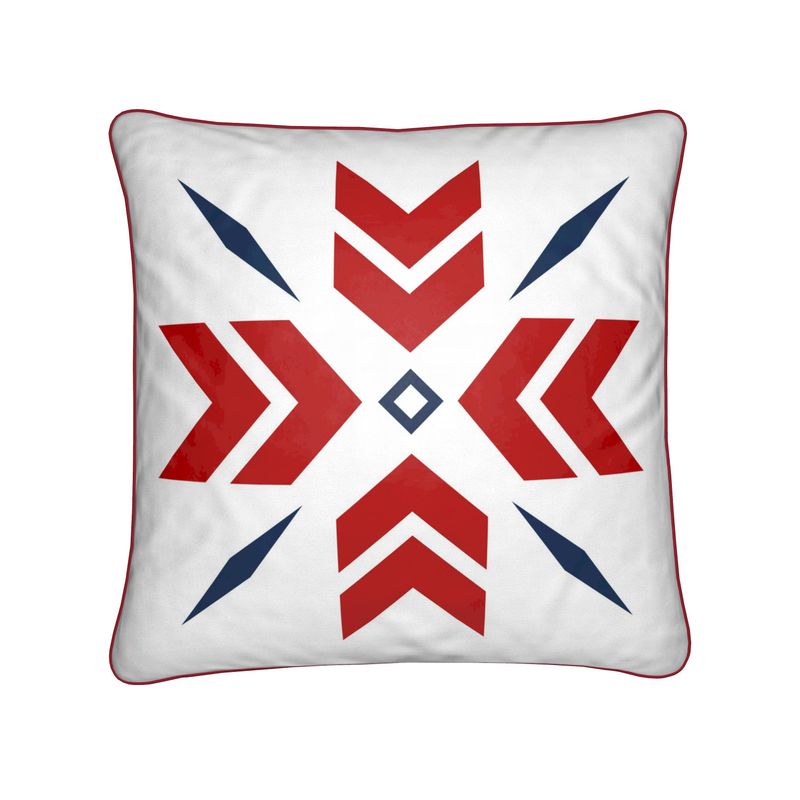 Ski Themed Red White and Blue Snowflake Chalet Cushion