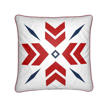 Ski Themed Red White and Blue Snowflake Chalet Cushion