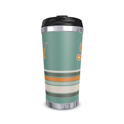 SKI Theme, Travel Mug, Retro, Green and Gold
