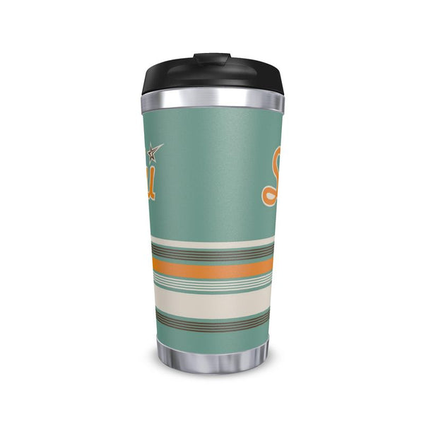 SKI Theme, Travel Mug, Retro, Green and Gold