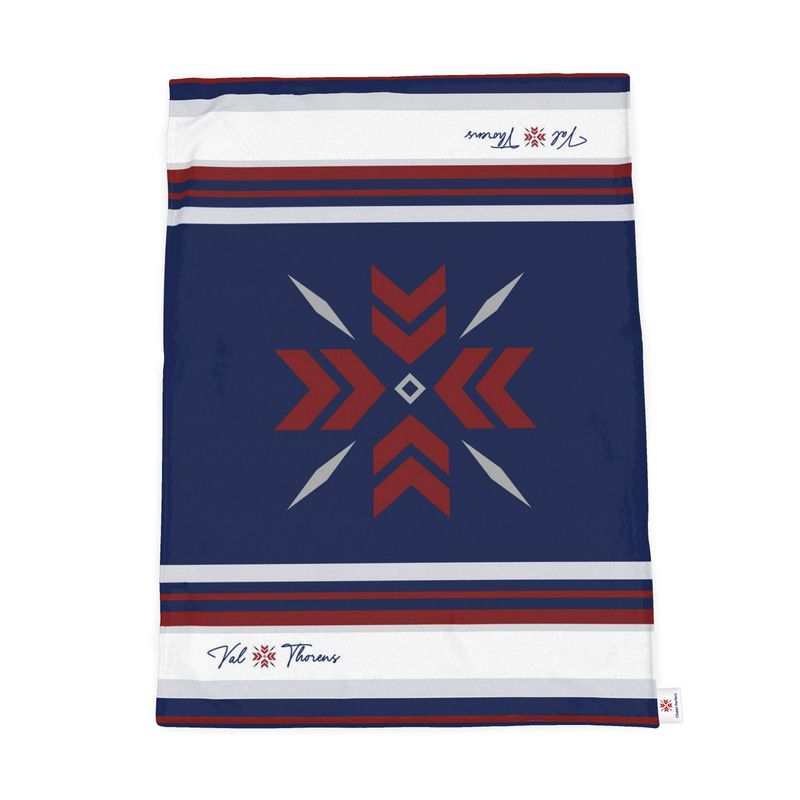 Val Thorens Throw Blanket, Blue, Red and White, Snowflake