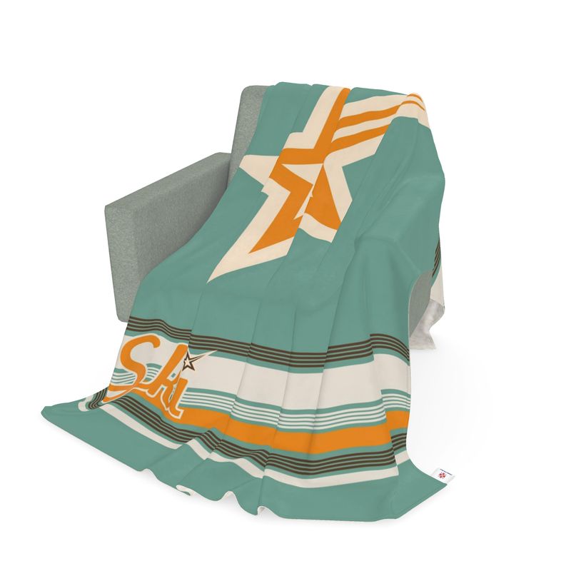 Throw Blanket, SKI Themed, Green and Gold