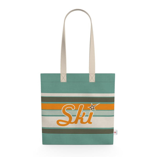 Shopping Tote, Retro Ski, Green and Gold