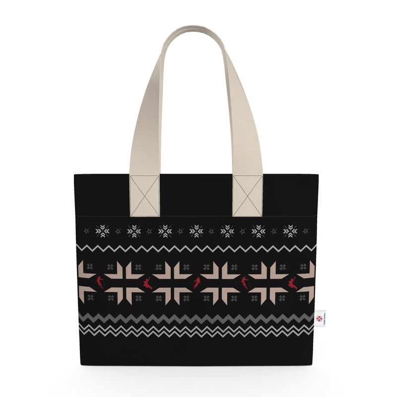 Shopping Tote, Ski Themed, Black and Beige