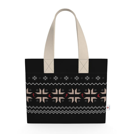 Shopping Tote, Ski Themed, Black and Beige