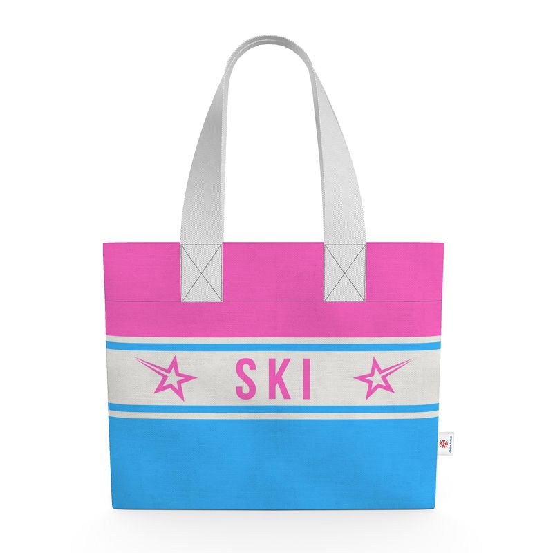 SKI Themed Pink and Blue Shopping Tote